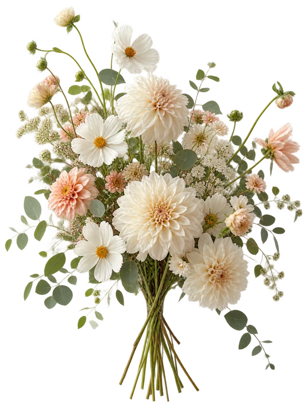 Ramo conceptual de flores marfil, creado para esta demostración
